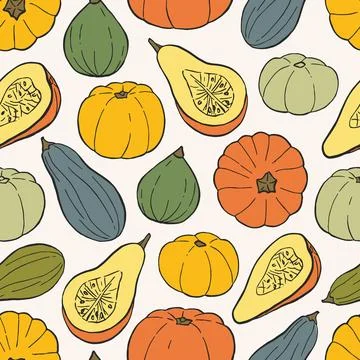 Colorful Pumpkins Vector Seamless Pattern Stock Illustration