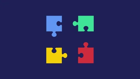 Colorful puzzle connecting together animation isolated on blue background Vídeos de archivo 337151128