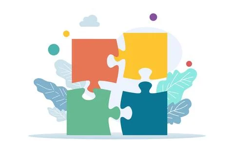 Colorful puzzle elements with plants background. Stock Illustration