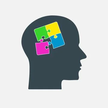 Colorful Puzzle Piece Head Vector Jigsaw . Illustrazione stock