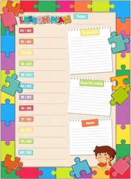 Colorful Puzzle Theme Lined Notepad with Hourly Daily Plan Stock Illustration