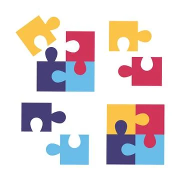 Colorful Puzzle on white background. Elements for Childrens Day. Stock Vector Illustrazione stock