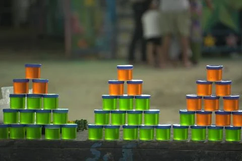 Colorful Pyramid Stack of Toy Blocks for Decoration 库存照片