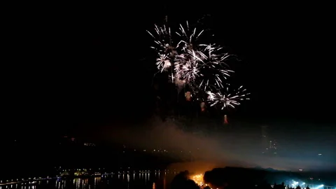 Colorful pyrotechnic show Stock Footage 90855583