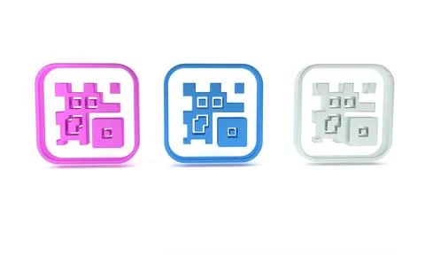 Colorful QR code sample for smartphone scanning icon isolated on white back.. Illustrazione stock