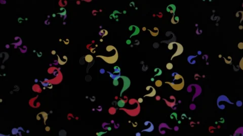 Colorful question marks dance on a black background in a lively visual display Stock Footage 332361419