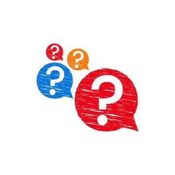 Colorful Question Marks in Speech Bubbles Symbol of Inquiry and Communication Ilustração Stock