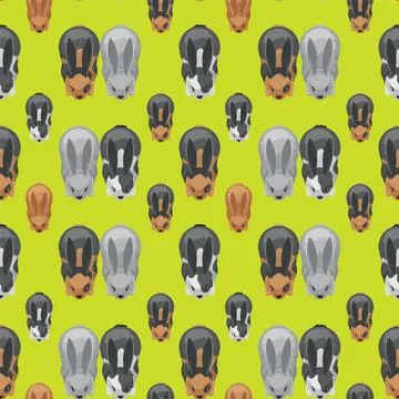 Colorful Rabbit Pattern on Green Background Stock Illustration