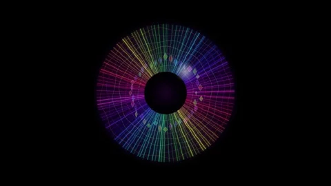 Colorful radial lines form a circular pattern on a black background Stock Footage 337064567