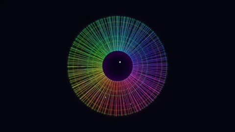 Colorful radial pattern in dark background showing lines of light Stock Footage 337386821