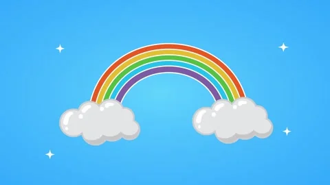 Colorful rainbow appearing between white clouds on bright blue sky backgrou.. Stock Footage 334527223