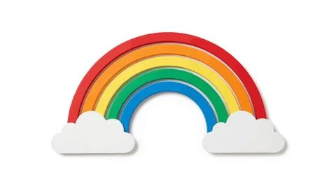 Colorful rainbow arc with white clouds on white background イラスト素材