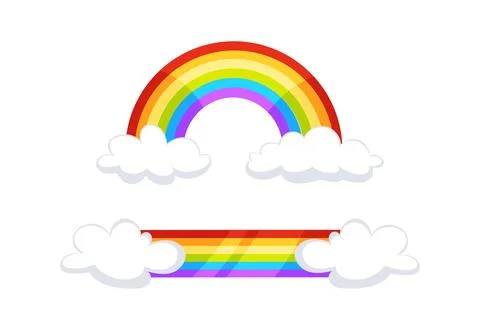 Colorful rainbow arching over white clouds on transparent background Illustrazione stock