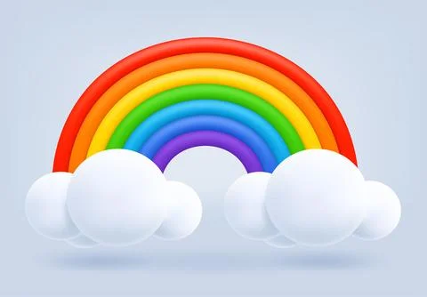 Colorful rainbow with clouds. 3d vector illustration Illustrazione stock
