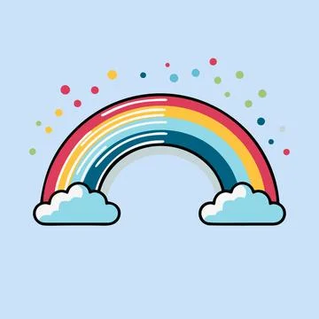 Colorful rainbow with clouds in flat style Ilustración de archivo