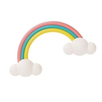 Colorful rainbow with clouds isolate on white background,summer elements,3d r 스톡 일러스트