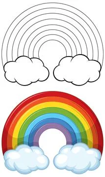 Colorful Rainbow with Clouds Vector Illustration Illustrazione stock