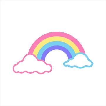 Colorful rainbow with clouds on a white background, vector flat illustration Stock Illustration