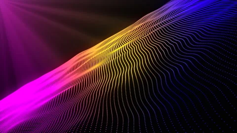 Colorful rainbow digital waves flow. Bright colorful particle lines Видео 239987321