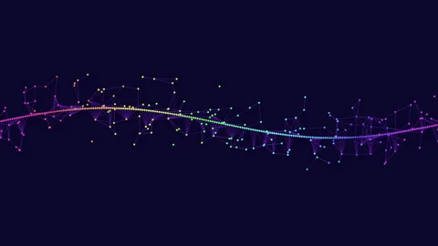 Colorful rainbow dots create a diagonal line on black background 스톡 동영상 300741290