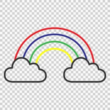 Colorful rainbow icon with clouds isolated on white background Stock Illustration
