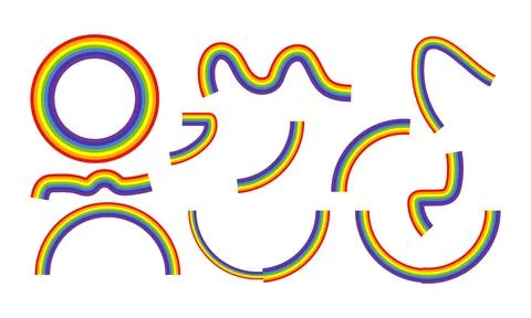 Colorful rainbow layered abstract frames and wavy line shapes collection Stock Illustration