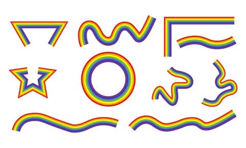 Colorful rainbow layered abstract frames and wavy line shapes collection Stock Illustration