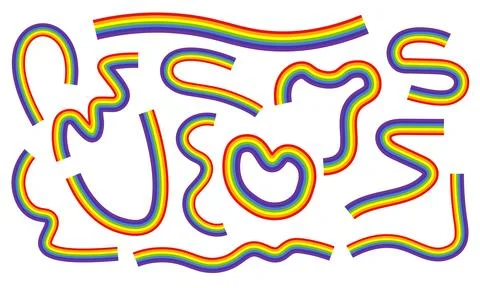 Colorful rainbow layered abstract frames and wavy line shapes collection Stock Illustration