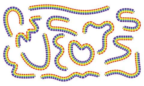 Colorful rainbow layered abstract frames and wavy line shapes collection Stock Illustration
