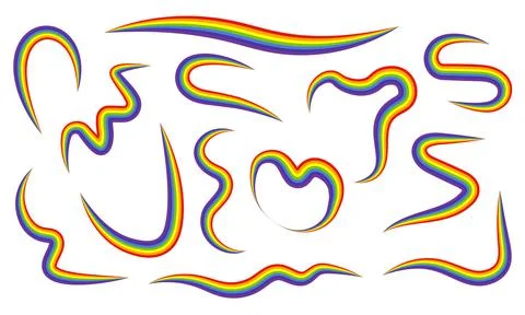 Colorful rainbow layered abstract frames and wavy line shapes collection Stock Illustration