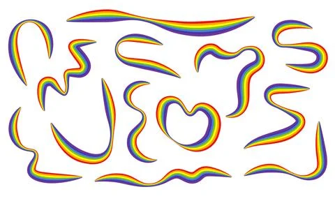 Colorful rainbow layered abstract frames and wavy line shapes collection 스톡 일러스트