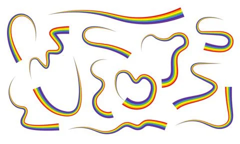 Colorful rainbow layered abstract frames and wavy line shapes collection Stock Illustration