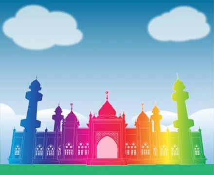 Colorful rainbow mosque vector under blue sky at patani Stock Illustration