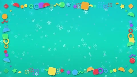 Colorful Rainbow Party Border with Falling Snow on Teal Background Stock Footage 345300915