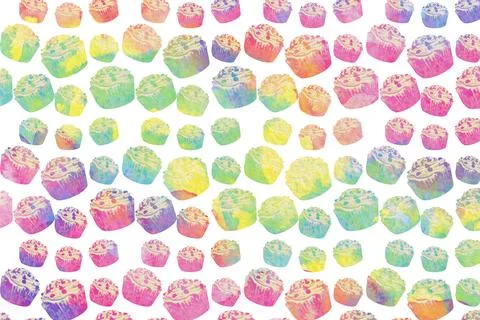 Colorful Rainbow Pastel Cupcake Pattern Seamless Background Illustrazione stock