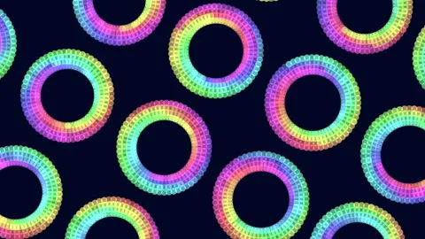 Colorful rainbow ring pattern animation on dark background, seamless abstract Stock Footage 333150725