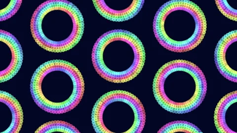 Colorful rainbow ring pattern animation on dark background, seamless abstract Stock Footage 333150782