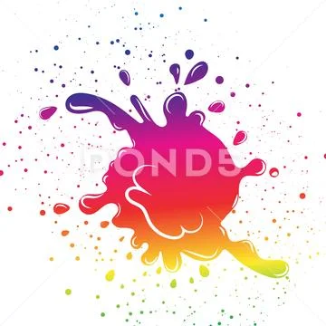 Colorful rainbow spectrum ink splash droplet by grunge brush dots liquid Stock Illustration