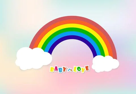 Colorful Rainbow With two white Clouds, with space for text, kids and famil.. Stock Illustration