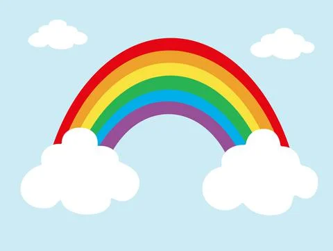 Colorful rainbow vector with clouds Stock Illustration