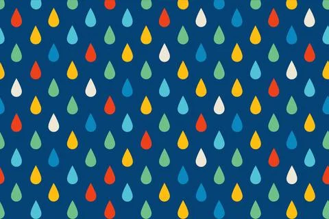 Colorful raindrops falling on a deep blue background pattern Иллюстрация