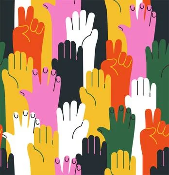 Colorful raised hands in abstract pattern. Vector illustration Stock Illustration