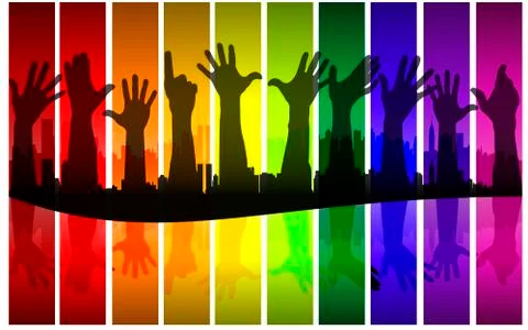 Colorful raising hands, vector Stock Illustration