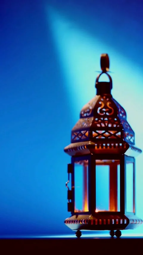 Colorful Ramadan Lantern Islamic Light Blue Spices Ingredient Stock-Footage 331763446