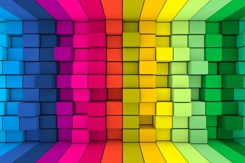 Colorful random boxes abstract background 3D render illustration Stock Illustration