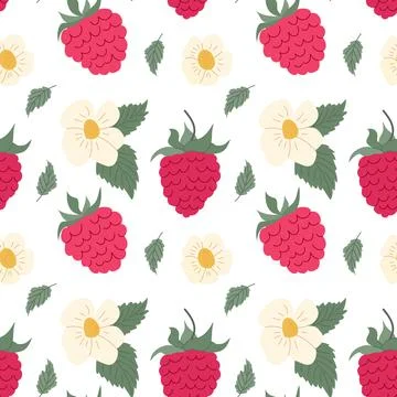 Colorful raspberry and flower pattern on a white background for creative desi Stock Illustration