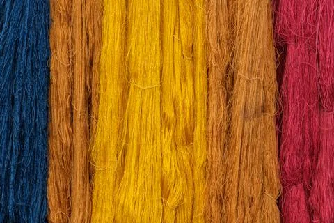 Colorful of raw multicolored silk thread Stock Photos