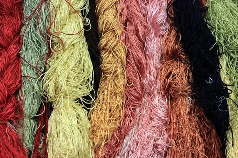 Colorful of Raw silk thread for background. Stock Photos