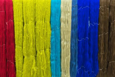 Colorful of Raw silk thread for background Stock Photos
