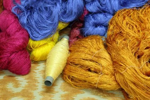 Colorful raw silk thread Stock Photos